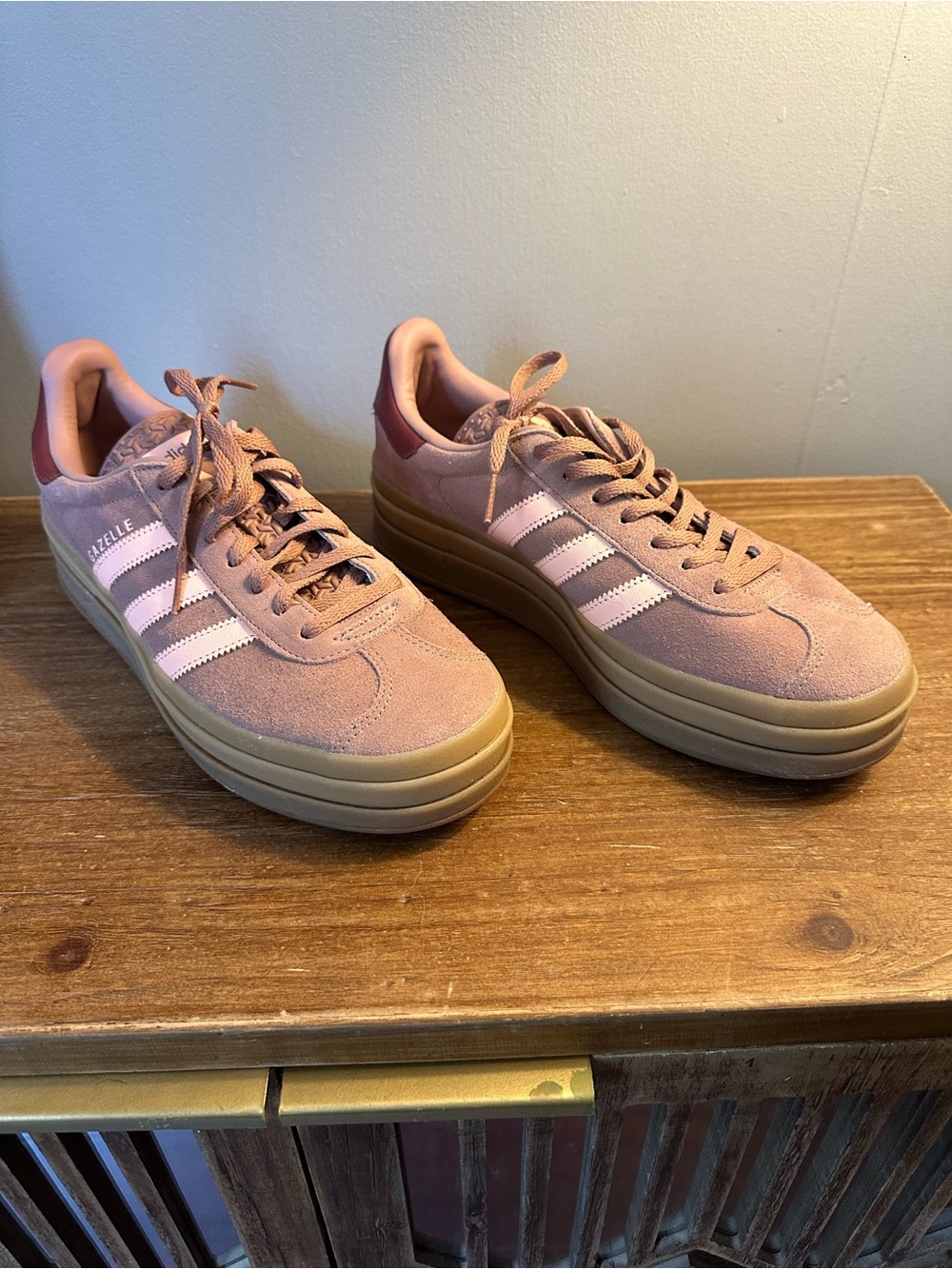 adidas Pink Suede Platform Sneakers with White Stripes